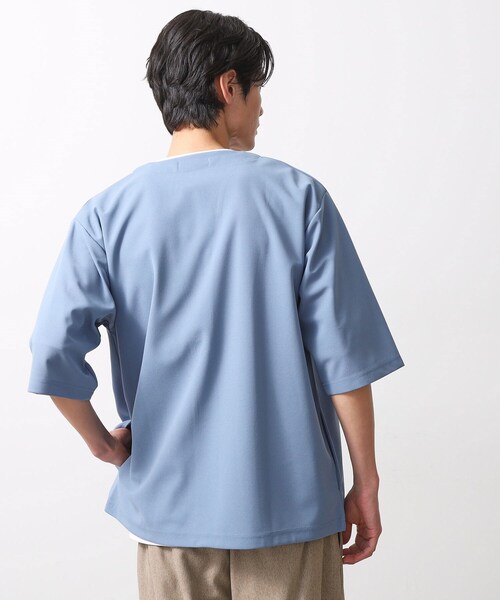 THE SHOP TK （ザ ショップ ティーケー ）の「梨地アンサンブルカーディガン　五分袖カーディガン＋半袖Tシャツセット/マシンウォッシャブル（カーディガン/ボレロ・メンズ・ブラック/ライトブルー/ライトベージュ/グリーン系/ボルドー・04/03/02）」の9枚目の写真