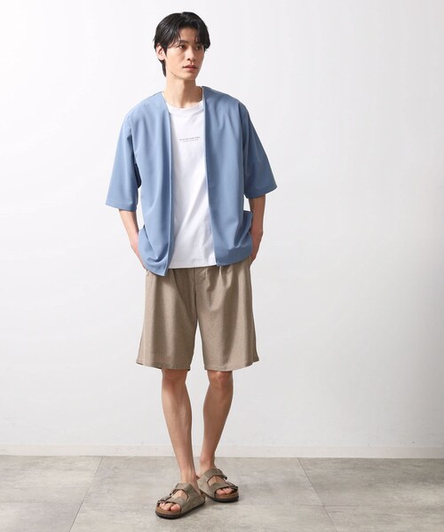 THE SHOP TK （ザ ショップ ティーケー ）の「梨地アンサンブルカーディガン　五分袖カーディガン＋半袖Tシャツセット/マシンウォッシャブル（カーディガン/ボレロ・メンズ・ブラック/ライトブルー/ライトベージュ/グリーン系/ボルドー・04/03/02）」の10枚目の写真