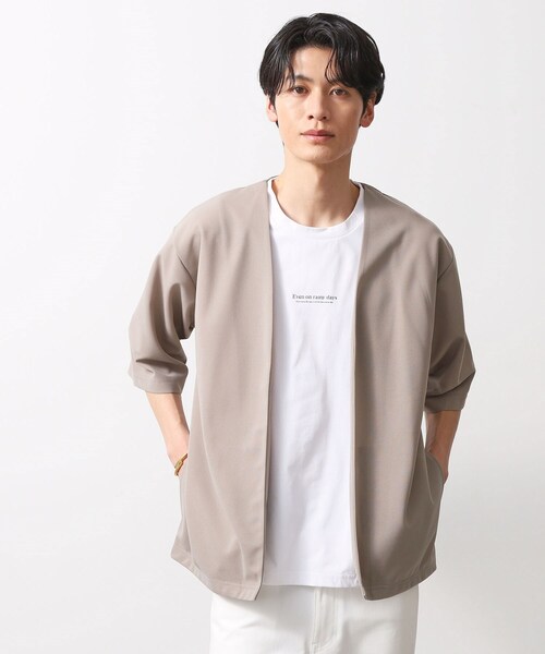 THE SHOP TK （ザ ショップ ティーケー ）の「梨地アンサンブルカーディガン　五分袖カーディガン＋半袖Tシャツセット/マシンウォッシャブル（カーディガン/ボレロ・メンズ・ブラック/ライトブルー/ライトベージュ/グリーン系/ボルドー・04/03/02）」の12枚目の写真