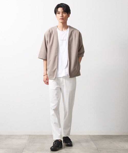 THE SHOP TK （ザ ショップ ティーケー ）の「梨地アンサンブルカーディガン　五分袖カーディガン＋半袖Tシャツセット/マシンウォッシャブル（カーディガン/ボレロ・メンズ・ブラック/ライトブルー/ライトベージュ/グリーン系/ボルドー・04/03/02）」の14枚目の写真