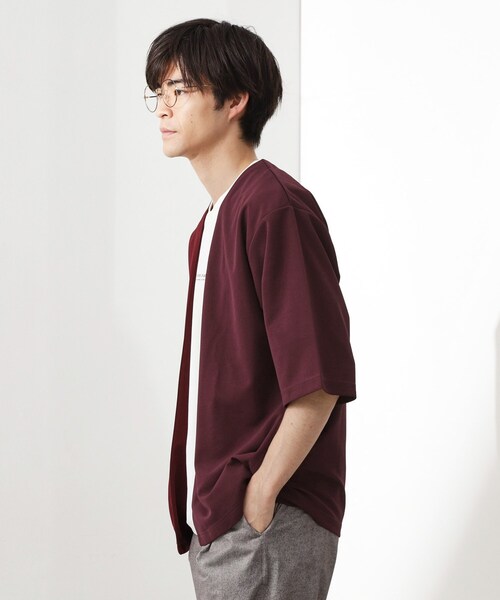 THE SHOP TK （ザ ショップ ティーケー ）の「梨地アンサンブルカーディガン　五分袖カーディガン＋半袖Tシャツセット/マシンウォッシャブル（カーディガン/ボレロ・メンズ・ブラック/ライトブルー/ライトベージュ/グリーン系/ボルドー・04/03/02）」の17枚目の写真