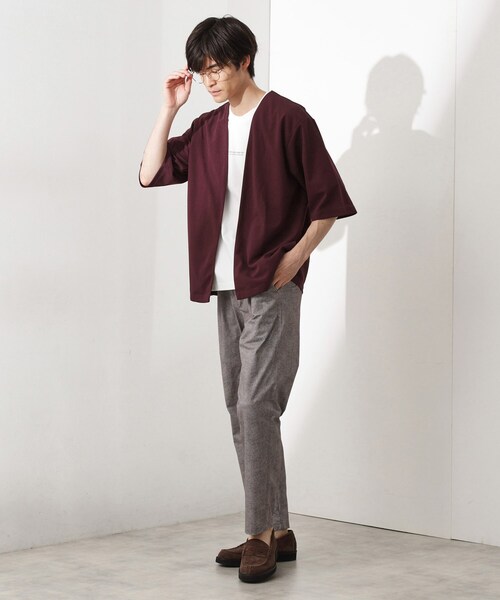 THE SHOP TK （ザ ショップ ティーケー ）の「梨地アンサンブルカーディガン　五分袖カーディガン＋半袖Tシャツセット/マシンウォッシャブル（カーディガン/ボレロ・メンズ・ブラック/ライトブルー/ライトベージュ/グリーン系/ボルドー・04/03/02）」の19枚目の写真