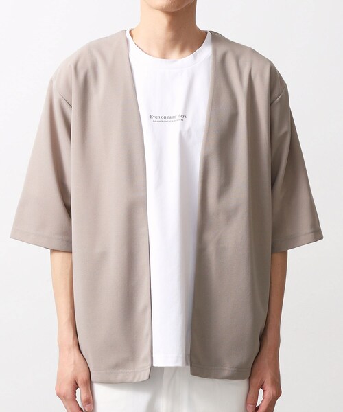 THE SHOP TK （ザ ショップ ティーケー ）の「梨地アンサンブルカーディガン　五分袖カーディガン＋半袖Tシャツセット/マシンウォッシャブル（カーディガン/ボレロ・メンズ・ブラック/ライトブルー/ライトベージュ/グリーン系/ボルドー・04/03/02）」の21枚目の写真