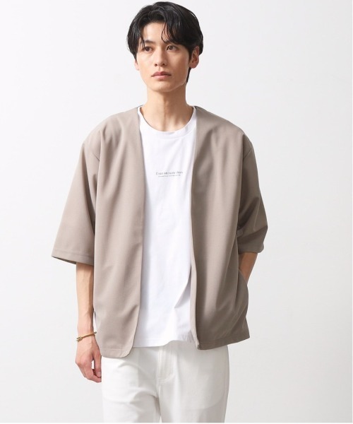 THE SHOP TK （ザ ショップ ティーケー ）の「梨地アンサンブルカーディガン　五分袖カーディガン＋半袖Tシャツセット/マシンウォッシャブル（カーディガン/ボレロ・メンズ・ブラック/ライトブルー/ライトベージュ/グリーン系/ボルドー・04/03/02）」の3枚目の写真