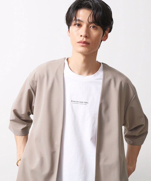 THE SHOP TK （ザ ショップ ティーケー ）の「梨地アンサンブルカーディガン　五分袖カーディガン＋半袖Tシャツセット/マシンウォッシャブル（カーディガン/ボレロ・メンズ・ブラック/ライトブルー/ライトベージュ/グリーン系/ボルドー・04/03/02）」の6枚目の写真