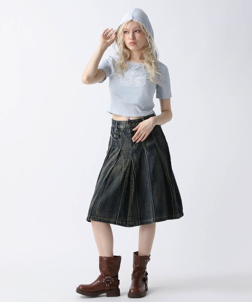 FOREVER 21(フォーエバー トゥエンティーワン)の「【2025SS】フーディコンパクトTシャツ(Tシャツ/カットソー・レディース・グレー/ブルー/ピンク・FREE)」の15枚目の写真