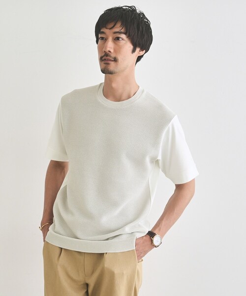 TAKEO KIKUCHI（タケオキクチ）の「テクスチャーニット コンビ カットソー（Tシャツ/カットソー・メンズ・ブルー/ライトグレー/ネイビー・04/03/02）」の2枚目の写真