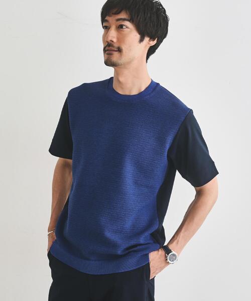 TAKEO KIKUCHI（タケオキクチ）の「テクスチャーニット コンビ カットソー（Tシャツ/カットソー・メンズ・ブルー/ライトグレー/ネイビー・04/03/02）」の9枚目の写真