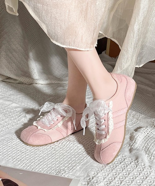 shoes365(シューズスリーシックスファイヴ)の「レースリボンスニーカー(スニーカー・レディース・ピンク/オフホワイト/シルバー/イエロー・23.5cm/24.5cm/23.0cm/24.0cm/25.0cm/22.5cm)」の12枚目の写真