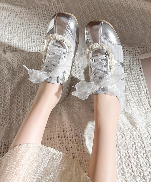 shoes365(シューズスリーシックスファイヴ)の「レースリボンスニーカー(スニーカー・レディース・ピンク/オフホワイト/シルバー/イエロー・23.5cm/24.5cm/23.0cm/24.0cm/25.0cm/22.5cm)」の13枚目の写真