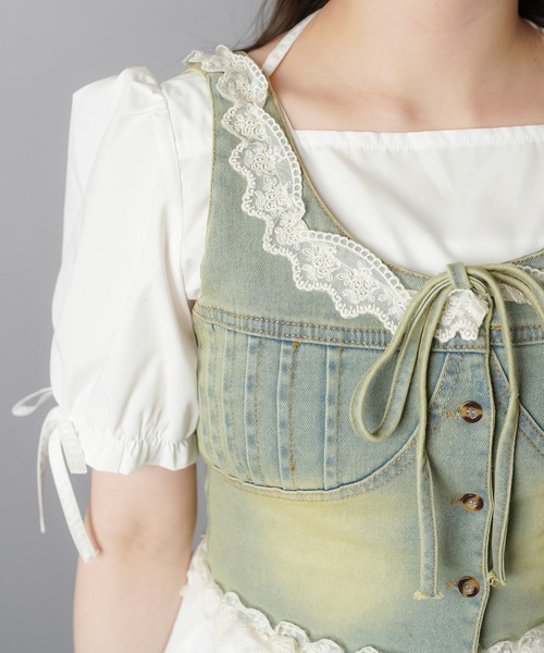 SPINNS(スピンズ)の「ショート丈デニムベスト/レース/NEO森ガール(ベスト・レディース・その他/ブラウン・ONESIZE)」の18枚目の写真