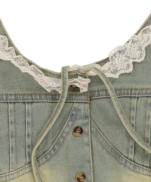 SPINNS(スピンズ)の「ショート丈デニムベスト/レース/NEO森ガール(ベスト・レディース・その他/ブラウン・ONESIZE)」の22枚目の写真