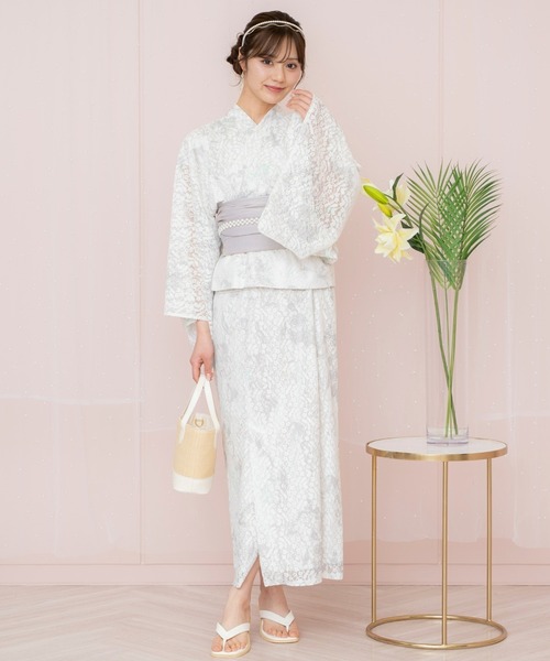WILLSELECTION(ウィルセレクション)の「ニュアンスフラワーレース浴衣SET(ワンピース・レディース・ピンク/ホワイト/ネイビー・FREE)」の4枚目の写真