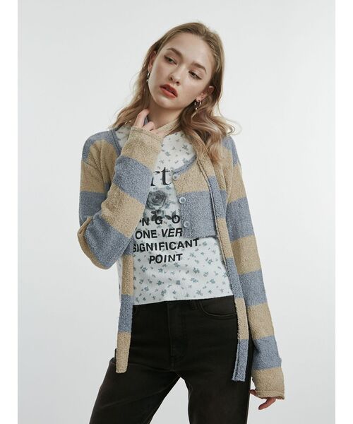 jouetie（ジュエティ）の「ストールセットボーダーショートカーデ（カーディガン/ボレロ・レディース・ブラック/ピンク/ブルー・MEDIUM）」の13枚目の写真