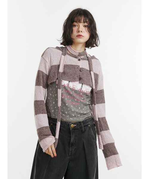 jouetie（ジュエティ）の「ストールセットボーダーショートカーデ（カーディガン/ボレロ・レディース・ブラック/ピンク/ブルー・MEDIUM）」の19枚目の写真