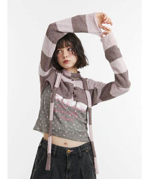 jouetie（ジュエティ）の「ストールセットボーダーショートカーデ（カーディガン/ボレロ・レディース・ブラック/ピンク/ブルー・MEDIUM）」の18枚目の写真