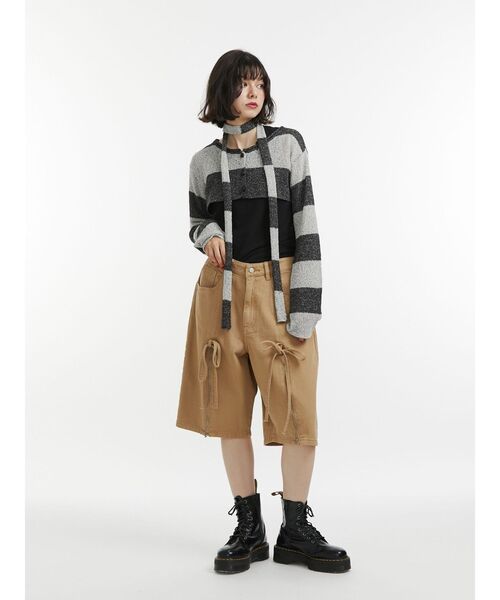 jouetie（ジュエティ）の「ストールセットボーダーショートカーデ（カーディガン/ボレロ・レディース・ブラック/ピンク/ブルー・MEDIUM）」の7枚目の写真