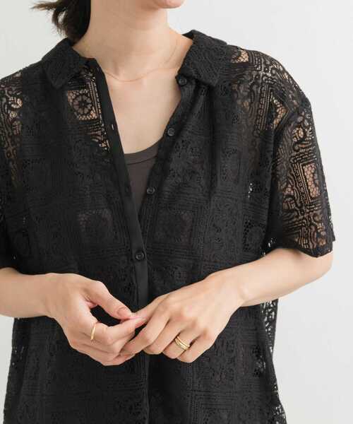 【未使用品】mizuiro ind ミズイロインド リネン 袖レース ブラウス セール】mizuiro ind tile lace shirts（シャツ/ブラウス