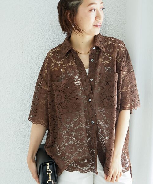 le.coeur blanc（ルクールブラン）の「フロントポケットフラワーコードレースシャツ（シャツ/ブラウス・レディース・オフホワイト/ブラウン・38）」の14枚目の写真