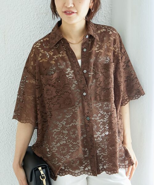 le.coeur blanc（ルクールブラン）の「フロントポケットフラワーコードレースシャツ（シャツ/ブラウス・レディース・オフホワイト/ブラウン・38）」の15枚目の写真