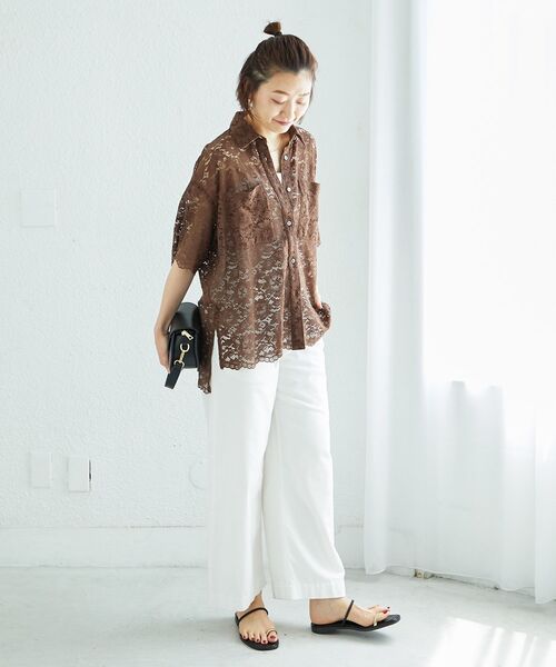le.coeur blanc（ルクールブラン）の「フロントポケットフラワーコードレースシャツ（シャツ/ブラウス・レディース・オフホワイト/ブラウン・38）」の19枚目の写真