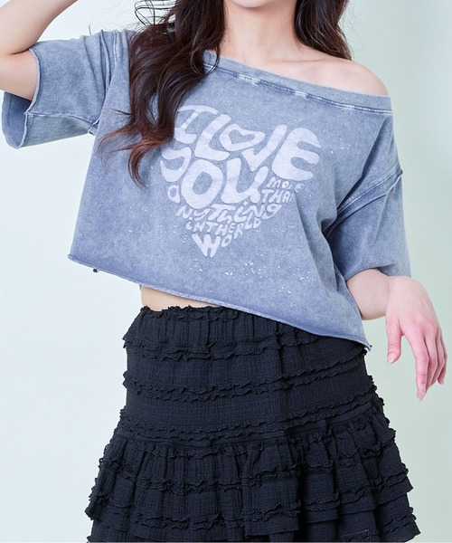 GORGE(ゴージ)の「《ケミカル×ゆるショル》ハートロゴクロップTシャツ(Tシャツ/カットソー・レディース・ブラック/ブルー/ピンク・F)」の2枚目の写真