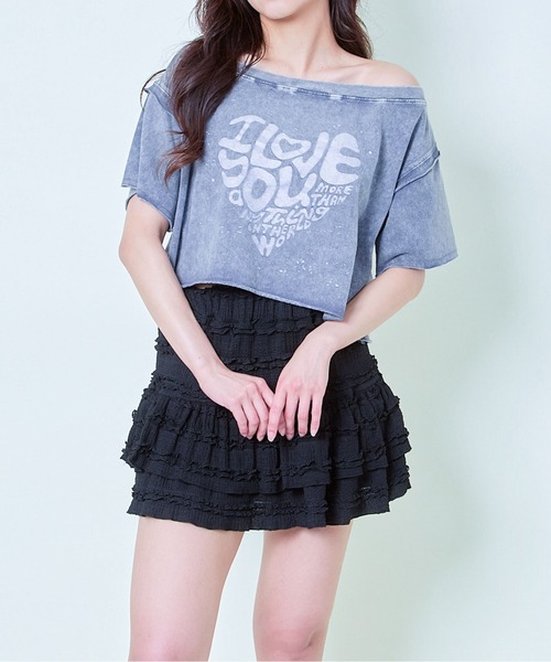 GORGE(ゴージ)の「《ケミカル×ゆるショル》ハートロゴクロップTシャツ(Tシャツ/カットソー・レディース・ブラック/ブルー/ピンク・F)」の4枚目の写真