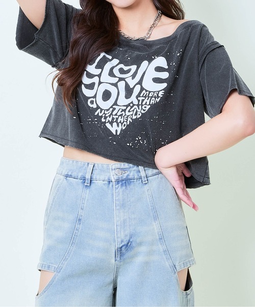 GORGE(ゴージ)の「《ケミカル×ゆるショル》ハートロゴクロップTシャツ(Tシャツ/カットソー・レディース・ブラック/ブルー/ピンク・F)」の8枚目の写真