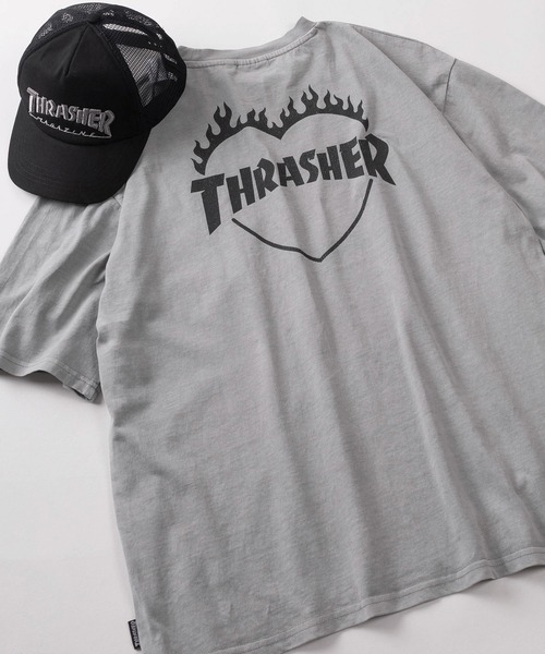 THRASHER(スラッシャー)の「【70】【THRASHER/スラッシャー】ピグメント加工 ファイヤー ハートロゴ Tシャツ/バックプリント/26SS新色追加(Tシャツ/カットソー・レディース・サックスブルー/チャコールグレー/グレー/ピンク/ブラウン/ダークグレー/グレー系その他・M/L/XL)」の5枚目の写真