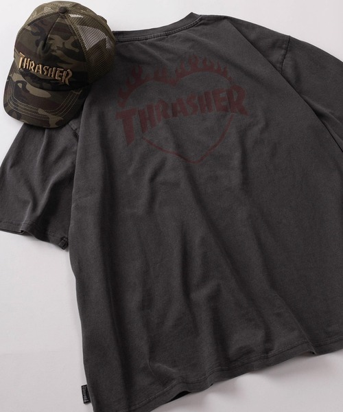 THRASHER(スラッシャー)の「【70】【THRASHER/スラッシャー】ピグメント加工 ファイヤー ハートロゴ Tシャツ/バックプリント/26SS新色追加(Tシャツ/カットソー・レディース・サックスブルー/チャコールグレー/グレー/ピンク/ブラウン/ダークグレー/グレー系その他・M/L/XL)」の4枚目の写真