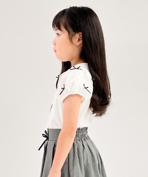 axes femme（アクシーズファム）の「リボンチュール袖Ｔシャツ（Tシャツ/カットソー・キッズ・ホワイト/ブラック・MEDIUM/LARGE/X-LARGE）」の4枚目の写真