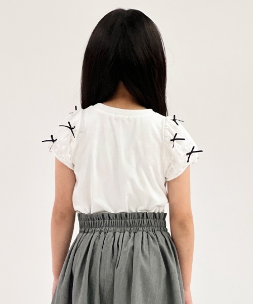 axes femme（アクシーズファム）の「リボンチュール袖Ｔシャツ（Tシャツ/カットソー・キッズ・ホワイト/ブラック・MEDIUM/LARGE/X-LARGE）」の5枚目の写真
