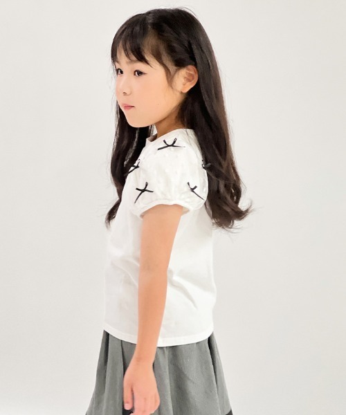 axes femme（アクシーズファム）の「リボンチュール袖Ｔシャツ（Tシャツ/カットソー・キッズ・ホワイト/ブラック・MEDIUM/LARGE/X-LARGE）」の6枚目の写真