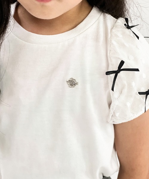 axes femme（アクシーズファム）の「リボンチュール袖Ｔシャツ（Tシャツ/カットソー・キッズ・ホワイト/ブラック・MEDIUM/LARGE/X-LARGE）」の7枚目の写真