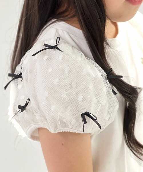 axes femme（アクシーズファム）の「リボンチュール袖Ｔシャツ（Tシャツ/カットソー・キッズ・ホワイト/ブラック・MEDIUM/LARGE/X-LARGE）」の8枚目の写真