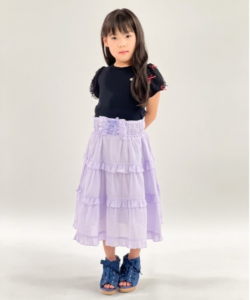 axes femme（アクシーズファム）の「リボンチュール袖Ｔシャツ（Tシャツ/カットソー・キッズ・ホワイト/ブラック・MEDIUM/LARGE/X-LARGE）」の10枚目の写真