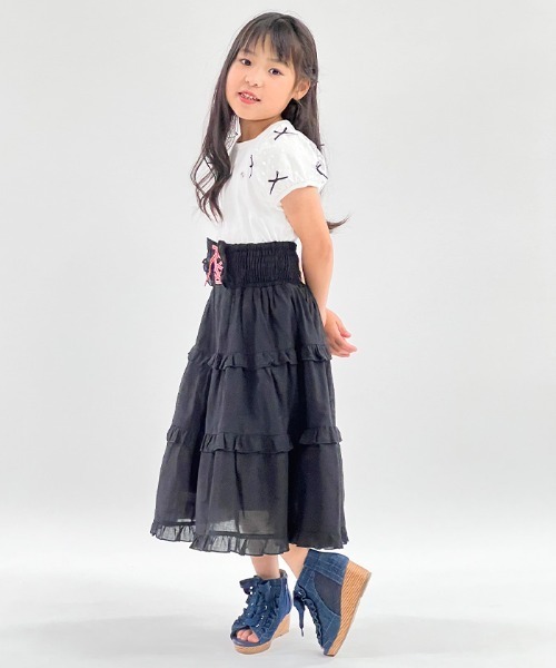 axes femme（アクシーズファム）の「リボンチュール袖Ｔシャツ（Tシャツ/カットソー・キッズ・ホワイト/ブラック・MEDIUM/LARGE/X-LARGE）」の11枚目の写真