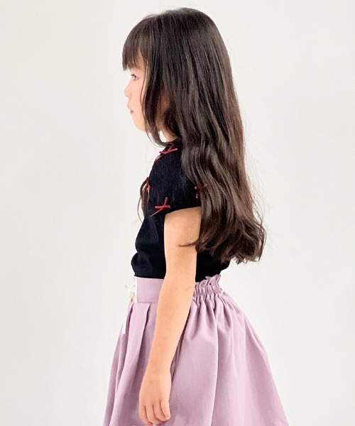 axes femme（アクシーズファム）の「リボンチュール袖Ｔシャツ（Tシャツ/カットソー・キッズ・ホワイト/ブラック・MEDIUM/LARGE/X-LARGE）」の12枚目の写真