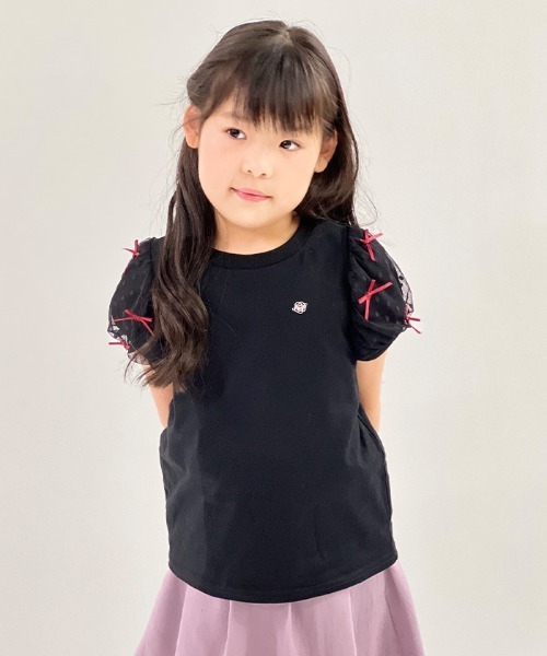 axes femme（アクシーズファム）の「リボンチュール袖Ｔシャツ（Tシャツ/カットソー・キッズ・ホワイト/ブラック・MEDIUM/LARGE/X-LARGE）」の14枚目の写真