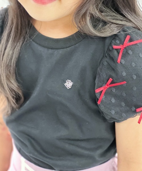 axes femme（アクシーズファム）の「リボンチュール袖Ｔシャツ（Tシャツ/カットソー・キッズ・ホワイト/ブラック・MEDIUM/LARGE/X-LARGE）」の15枚目の写真
