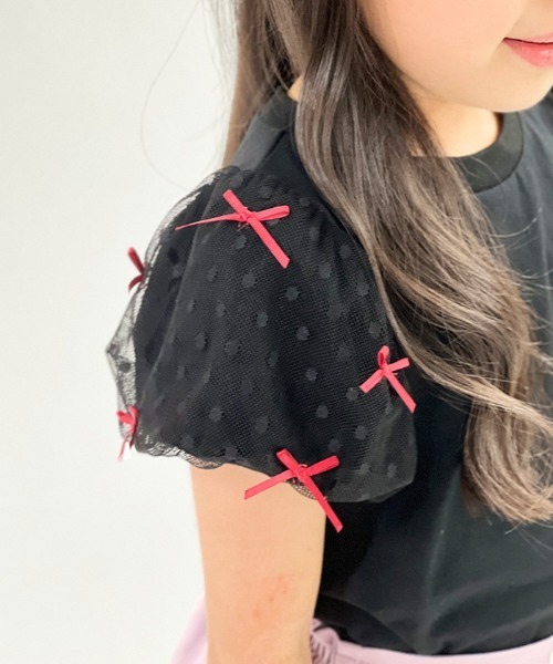 axes femme（アクシーズファム）の「リボンチュール袖Ｔシャツ（Tシャツ/カットソー・キッズ・ホワイト/ブラック・MEDIUM/LARGE/X-LARGE）」の16枚目の写真
