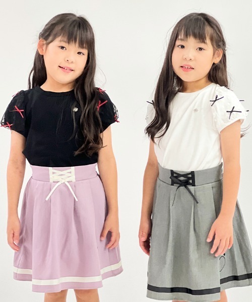 axes femme（アクシーズファム）の「リボンチュール袖Ｔシャツ（Tシャツ/カットソー・キッズ・ホワイト/ブラック・MEDIUM/LARGE/X-LARGE）」の17枚目の写真