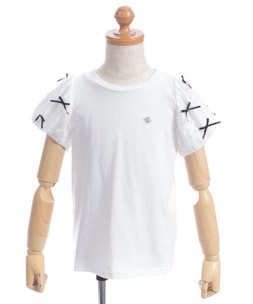 axes femme（アクシーズファム）の「リボンチュール袖Ｔシャツ（Tシャツ/カットソー・キッズ・ホワイト/ブラック・MEDIUM/LARGE/X-LARGE）」の18枚目の写真