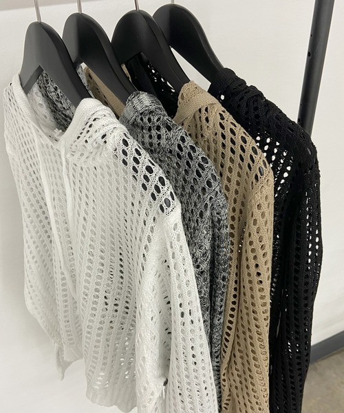 【全3色】フェイクショールニットトップ　ホワイト ミント ブラック【shawl-n25042201top】( mja )(250428) Hanato(ハナト) コットンシルクビッグストール／70×175cm