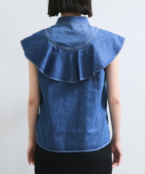 VIS(ビス)の「【UVケア/洗える】ラッフルデザインデニムブラウス(シャツ/ブラウス・レディース・サックスブルー/ブルー系その他4・FREE)」の20枚目の写真