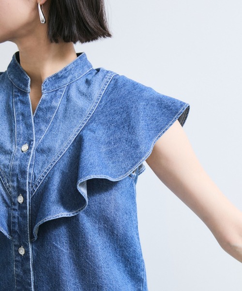 VIS(ビス)の「【UVケア/洗える】ラッフルデザインデニムブラウス(シャツ/ブラウス・レディース・サックスブルー/ブルー系その他4・FREE)」の22枚目の写真