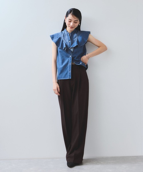 VIS(ビス)の「【UVケア/洗える】ラッフルデザインデニムブラウス(シャツ/ブラウス・レディース・サックスブルー/ブルー系その他4・FREE)」の3枚目の写真