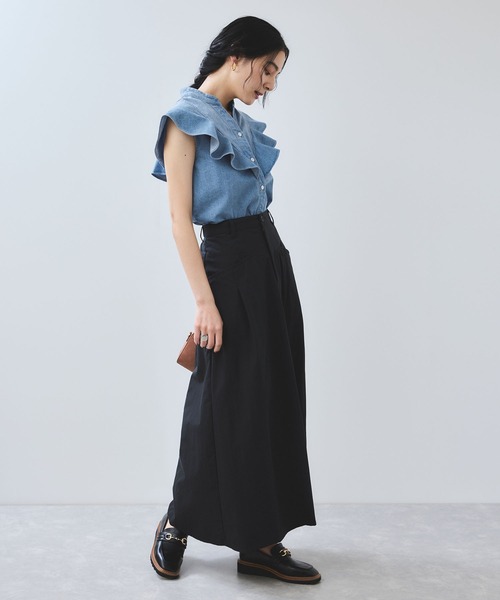 VIS(ビス)の「【UVケア/洗える】ラッフルデザインデニムブラウス(シャツ/ブラウス・レディース・サックスブルー/ブルー系その他4・FREE)」の9枚目の写真