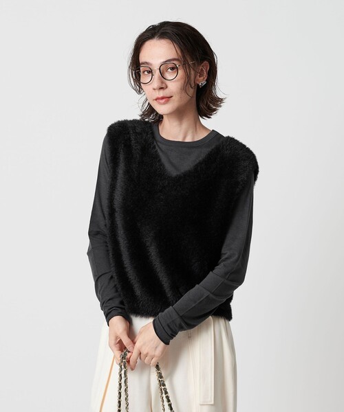 UNITED ARROWS ブラックニットベスト ネックスリット ニットベスト