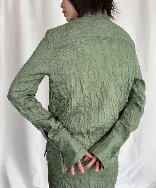 G.V.G.V.(ジーヴィージーヴィー)の「WRINKLE SATIN SHIRT(シャツ/ブラウス・レディース・ブラック/セージグリーン・ONE SIZE)」の9枚目の写真